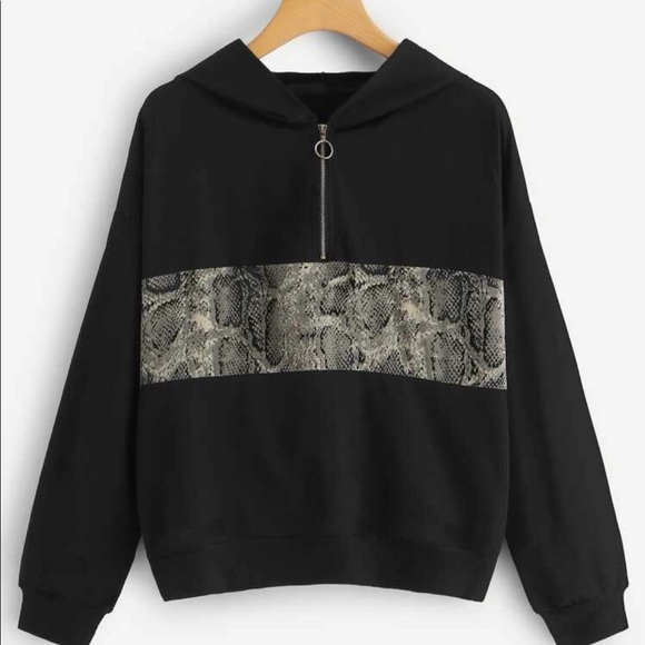 Tops - Snake print panel hoodie sweatshirt